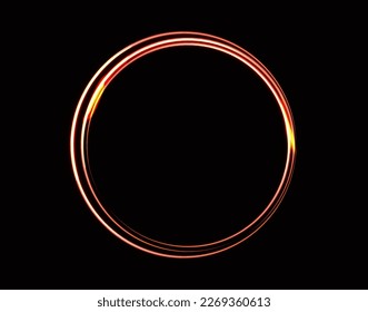 Yellow-red laser glowing circle isolated on a black background. Neon circles. Abstract vector illustration.