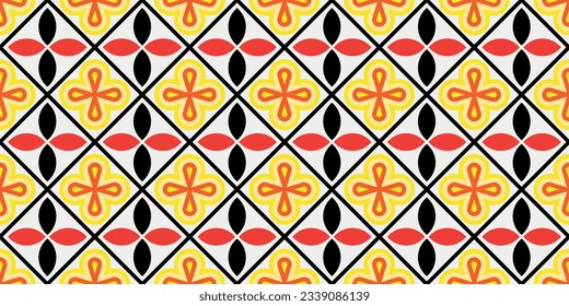 Yellow-red rhombus pattern. Vector. Seamless. Design for textile, fabric, clothing, curtain, rug, batik, ornament, background, wrapping.