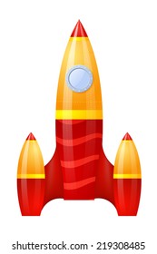 Yellow-red rocket isolated on white background. Cartoon. Vector illustration.  