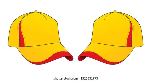 Yellow-Red Trucker Cap Design on White Background, Vector File