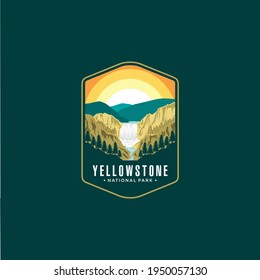 Yellowstone Falls National Park Lineart Emblem logo patch illustration