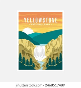 Yellowstone Falls National Park Poster Vektorillustration Design