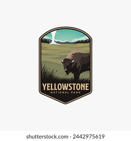 Yellowstone National Park logo badge emblem vector illustration design, geyser and bison design