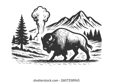 yellowstone national park vector illustration