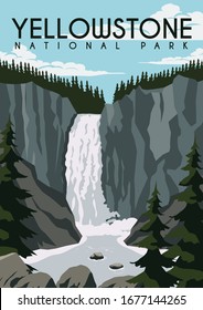 Yellowstone Vector Illustration Background. Travel to Yellowstone National Park United State of America. Flat Cartoon Vector Illustration in Colored Style.