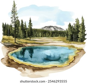 Ilustração vetorial Yellowstone em estilo aquarela, colorido e isolado no fundo branco