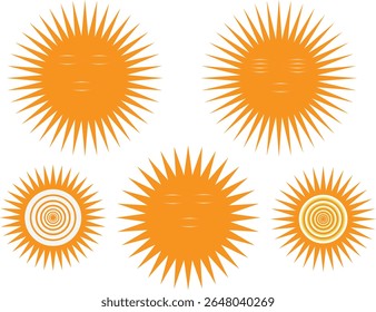 Yellow,sun and sunlight. Hot solar energy for tan. Vector sign,yellow sun icon Sun simple icons collection. Vector illustration Yellow sun icon set, sunshine and solar glow,	

