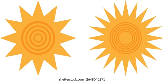 Yellow,sun and sunlight. Hot solar energy for tan. Vector sign,yellow sun icon Sun simple icons collection. Vector illustration Yellow sun icon set, sunshine and solar glow,	
