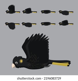 Yellow-Tailed Black Cockatoo Flying Animation Sequence Cartoon Vector
