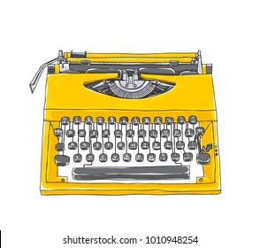 yellowTypewriter old hand drawn cute art illustration