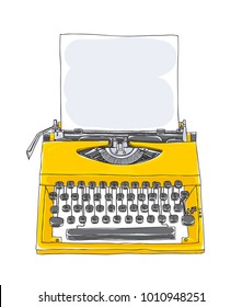 yellowTypewriter old hand drawn with paper cute art illustration