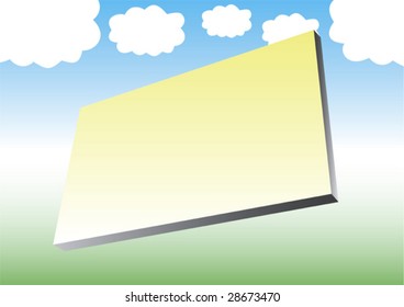 yellow-white gradient billboard floating in the sky