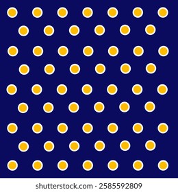 Yellow-White Polka Dots Against Dark Blue Background. Can be used as a pattern for fabric, curtain, cushion, carpet, wallpaper, gift wrap, bags, phone case, card, cover, blanket, table cloth. 