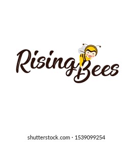 yeloow cute bees logo concept with latin font and brown colour font