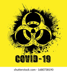 Yelow background with black grunge circle  and coronavirus pandemic hazard