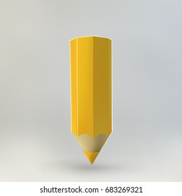 Yelow pencil icon. Realistic 3d vector illustration made with gradient mesh. Education and creativity concept.