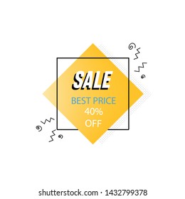 Yelow rectangle in a black stroke frame. 40% Sale banner template design. Big sale special offer. 40% Special offer banner for poster, flyer, brochure, sticker. Vector illustration.