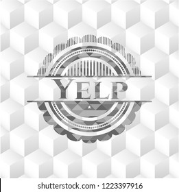 Yelp grey emblem with cube white background