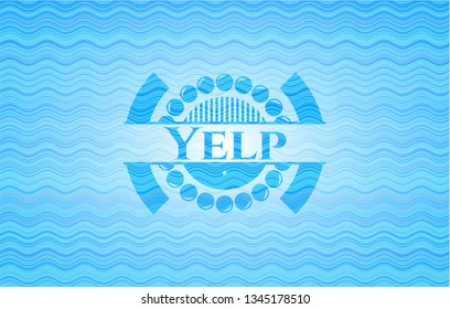 Yelp sky blue water wave emblem.