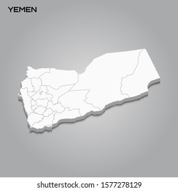Yemen 3d map with borders of regions. Vector illustration