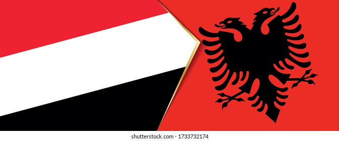 Yemen and Albania flags, two vector flags symbol of relationship or confrontation.