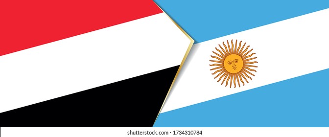 Jemen und Argentinien Flaggen, zwei Vektorflaggen Symbol für Beziehung oder Konfrontation.