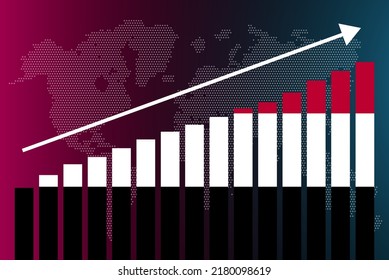 Yemen bar chart graph, increasing values, country statistics concept, Yemen country flag on bar graph, upward rising arrow on data, news banner idea