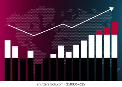 Yemen bar chart graph with ups and downs, increasing values, Yemen country flag on bar graph, upward rising arrow on data, news banner idea, developing country concept