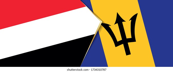 Yemen and Barbados flags, two vector flags symbol of relationship or confrontation.