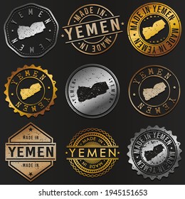 Yemen Business Metal Stamps. Gold Made In Product Seal. National Logo Icon. Symbol Design Insignia Country.