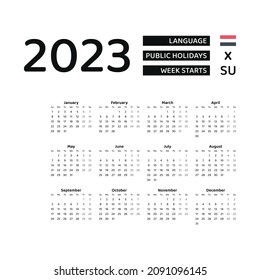 Yemen Calendar 2023. Week starts from Sunday. Vector graphic design. English language.