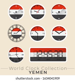 Yemen clock : Set of national flag clock : Vector Illustration