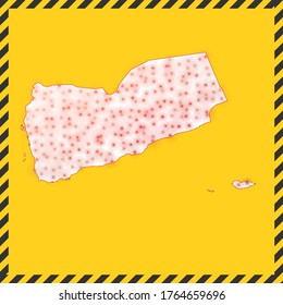 Yemen closed - virus danger sign. Lockdown country icon. Black striped border around map with virus spread concept. Vector illustration.