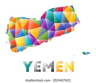 Yemen - colorful low poly country shape. Multicolor geometric triangles. Modern trendy design. Vector illustration.