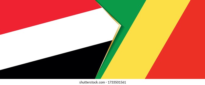 Yemen and Congo flags, two vector flags symbol of relationship or confrontation.