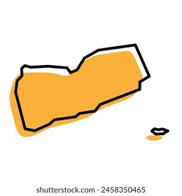 Yemen country simplified map. Orange silhouette with thick black sharp contour outline isolated on white background. Simple vector icon