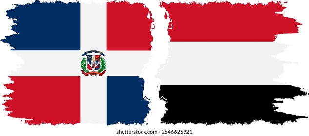 Yemen and Dominican Republic grunge flags connection, vector