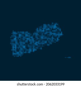 Yemen dotted glowing map. Shape of the country with blue bright bulbs. Vector illustration.