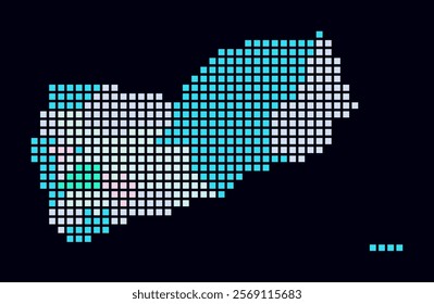 Yemen dotted map. Digital style map of the country on dark background. Yemen shape with square dots. Colored dots style. Large size squares. Classy vector illustration.