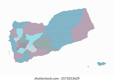 Yemen dotted map. Digital style map of the country on white background. Yemen shape with circle dots. Colored dots style. Small size circles. Creative vector illustration.