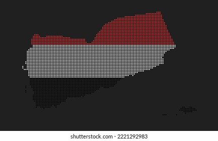 Bandera del mapa de Yemen con textura gruesa en el estilo de los puntos mosaicos. Ilustración de vector píxel abstracto de un mapa de país con efecto de semitono para infografía. 