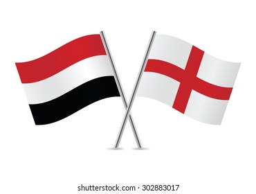 Yemen and England flags. Vector illustration.