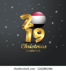 Yemen Flag 2019 Merry Christmas Typography. New Year Abstract Celebration background