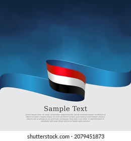 Yemen flag background. National yemeni patriotic banner, poster. Business booklet. Yemen flag wavy ribbon on blue white background. State flyer, cover. Vector tricolor brochure design svg