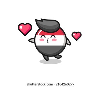 yemen flag badge character cartoon with kissing gesture , cute style design for t shirt, sticker, logo element