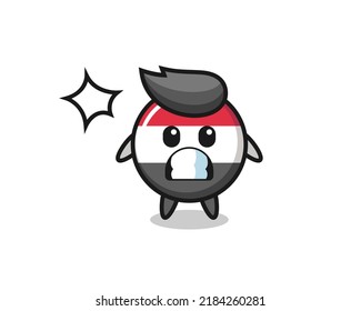 yemen flag badge character cartoon with shocked gesture , cute style design for t shirt, sticker, logo element