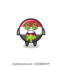 personaje de la insignia de la bandera de yemen con una expresión de locura sobre el dinero, diseño de estilo lindo para camiseta, pegatina, elemento logo
