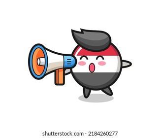 yemen flag badge character illustration holding a megaphone , cute style design for t shirt, sticker, logo element