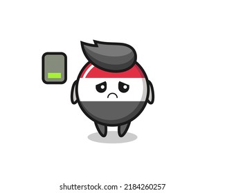 yemen flag badge mascot character doing a tired gesture , cute style design for t shirt, sticker, logo element