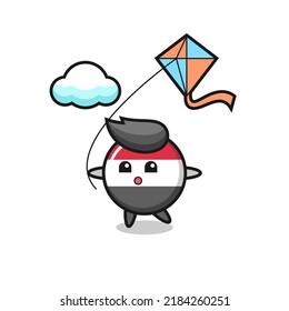 yemen flag badge mascot illustration is playing kite , cute style design for t shirt, sticker, logo element